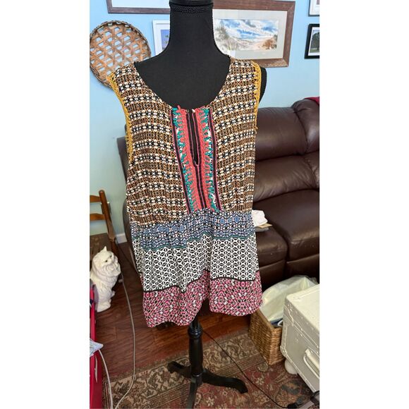 Ranna Gill ANTHROPOLOGIE size L VNeck Boho Sleeveless Panel Tank multicolor - Picture 1 of 8